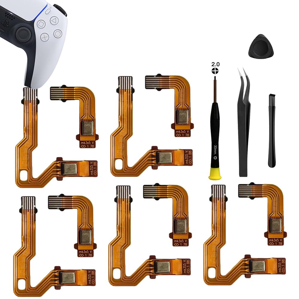 MYPUQIAO 5 Sets Microphone Flex Cable Replacement for PS5 V2 2.0 BDM-020 Left and Right Handle Inner Mic Ribbon, Playstation 5 Speaker L R Connector Cable Dualsense Controller with Repair Tool Set(V2)