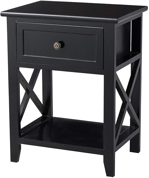 Amazon Com Giantex Nightstand Woodenw Drawer And Bottom Open Shelf Stable Frame X Shape Side Table For Bedroom Home Furniture Bedside End Table 1 Black Kitchen Dining