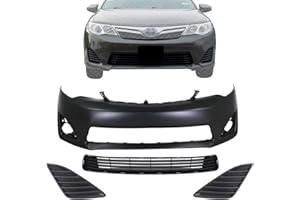 US AUTO PARTS PLUS New Front Bumper Cover Primed + Lower Grille + Fog Light Covers Textured Right Passenger & Left Driver Side Direct Replacement For Toyota Camry 2012-2014