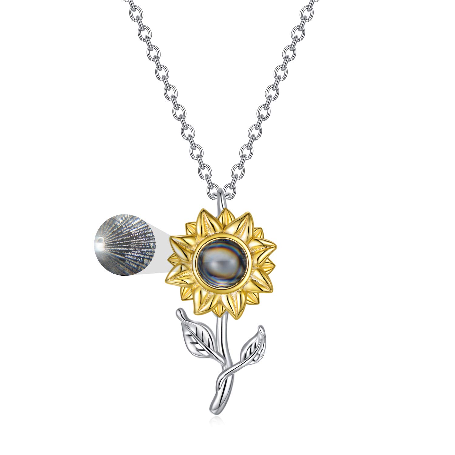 LONAGO Sunflower Necklace 925 Sterling Silver You Are My Sunshine Pendant with I Love You 100 Languages Jewelry for Women (Sunflower)