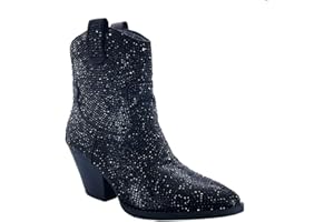 ABSOLEX Women Western Cowgirl Cowboy Pointed Toe Rhinestone Ankle Booties