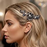 Casdre Black Wedding Hair Comb Silver Rhinestone Bridal Hair Piece Crystal Evening Party Hair Accessories for Women and Girls