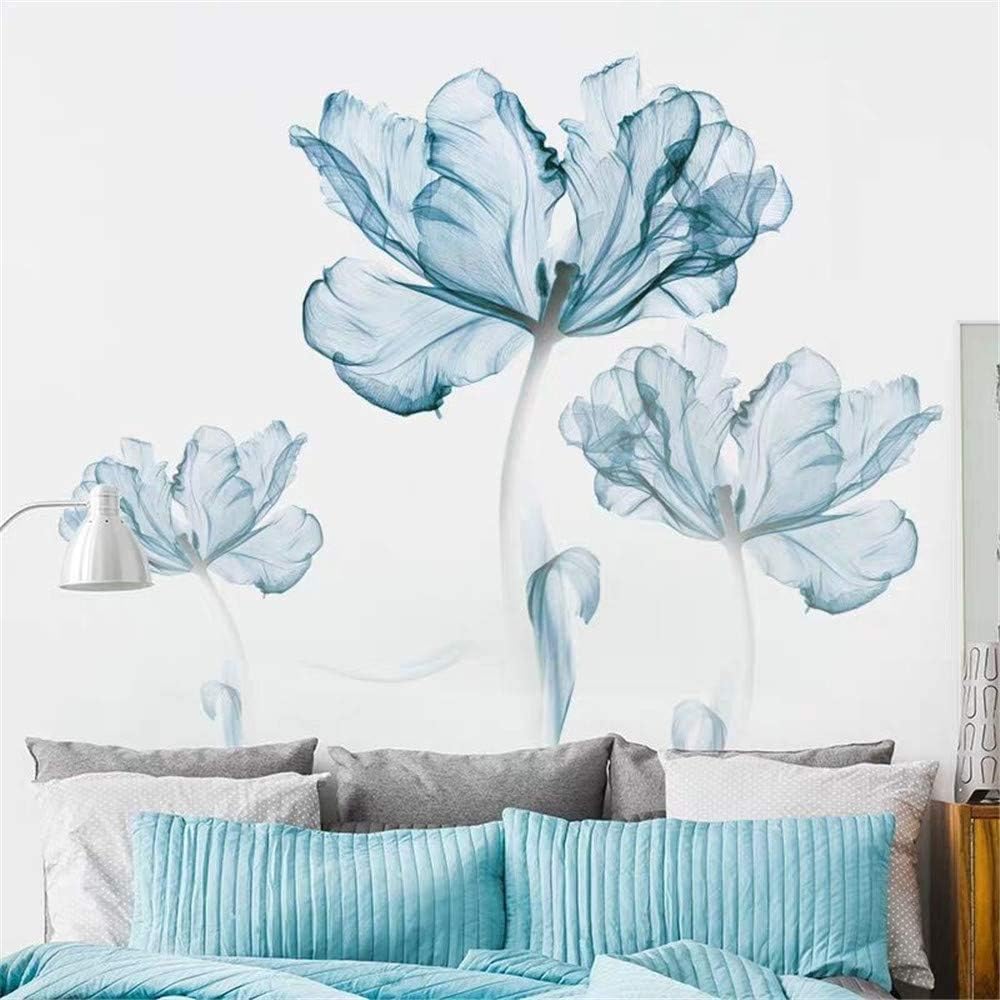 LLYDD Wall Sticker Blue Flower Floral Blossom 3D Peel and Stick Self - Adhesive Wall Art Stickers Decal Decor Paper Murals for Living Room Office Gorgeous Nice Colorful Bouquet Removable DIY …