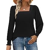 MixShe Womens Square Neck Blouses 2025 Fall Fashion Long Sleeve Casual Stretchy Pullover Tops