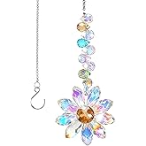 Crystal Flower Suncatcher Hanging Ornament, Colorful Crystal Sunflower Sun Catcher Prisms for Windows, Indoor Outdoor Balcony Patio Garden Decor