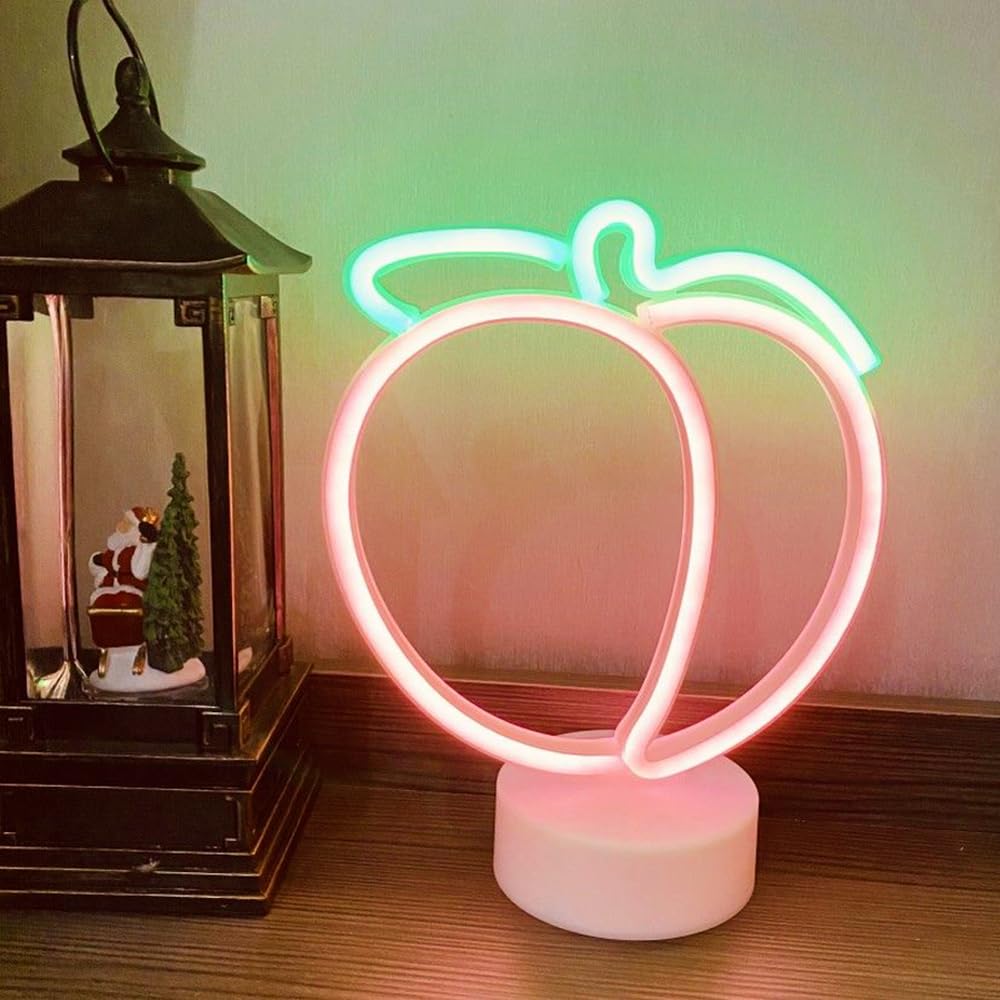 buywin Peach Neon Light Sign Fruits Shaped Neon Table Lamps Battery&USB Powered Neon Night Lights Decor for Home Bedroom Party, Birthday Christmas Gifts(Peach)
