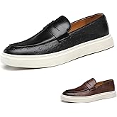 Runscbk Men's Leather Platform Penny Loafers Fashion Round Toe Slip On Tuxedo Dress Shoes for Party Wedding Smoking Shoes