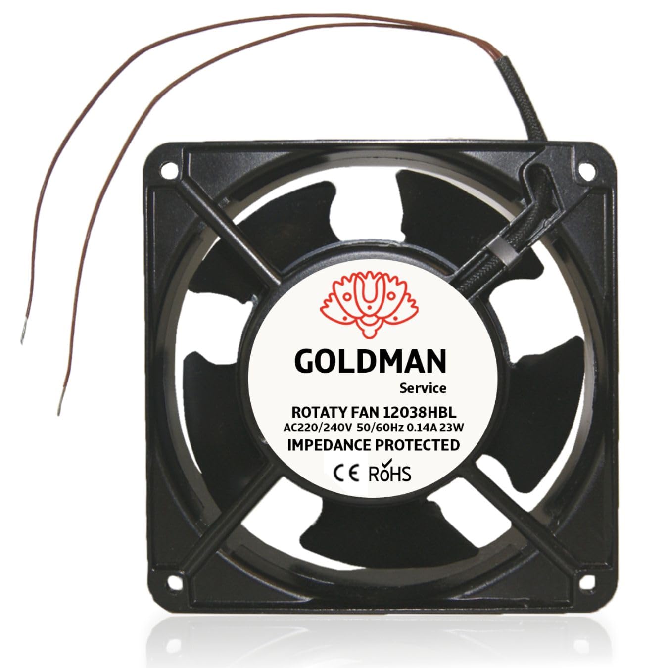 GOLDMAN SERVICE Axial Fan for Fireplace Cassette Cassette, High Temperature, Metal Blades, Silent and Universal, Black, 120 x 120 x 38 mm