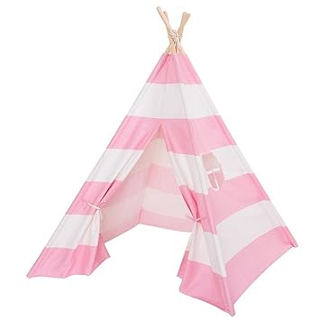 pink and white striped teepee