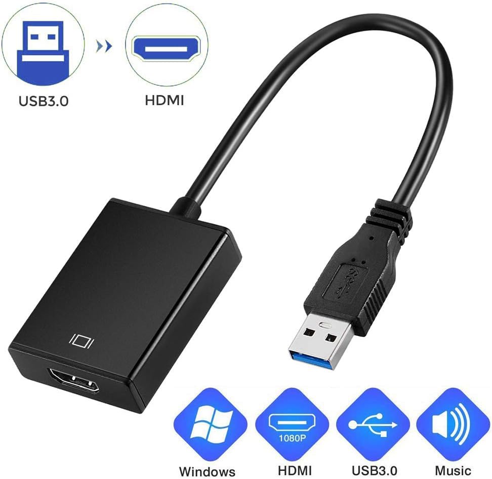 USB to HDMI Adapter, HD 1080P Video Audio Converter, USB 3.0 to HDMI Adapter Cable for Multiple Monitors, Support Windows XP/10/8.1/8/7 (Not Mac, Linux, Vista, Chrome, Firestick) (Black)