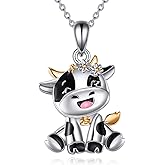 AINFQY Cow Necklace 925 Sterling Silver Cow Pendant Necklace for Women