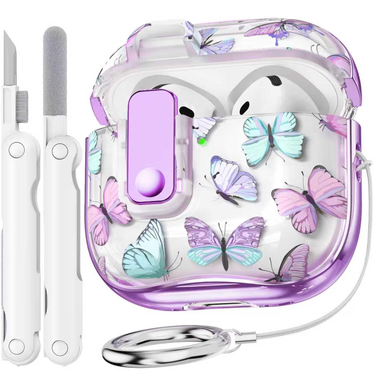 Photo 1 of Polislime for Apple AirPod 4 Case Cover 2024 with Lock,Clear TPU Floral AirPod 4th Generation Cases for Women Girly, Air Pod Gen 4 Pro Case with Keychain & Cleaner Kit- Purple Butterfly