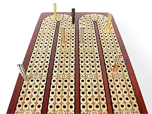 Continuous Cribbage Board Bloodwood / Maple and Side Pull Drawers - 4 Tracks with Place to Mark Won Games - House of Cribbage