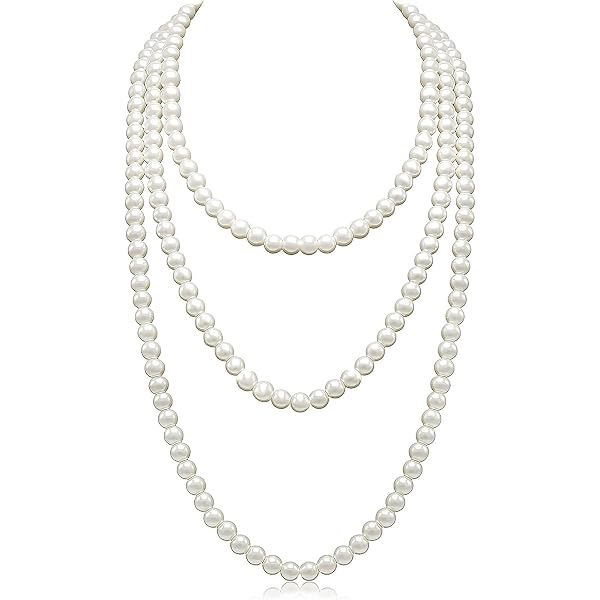 White Pearl Layered Necklace, 4 Row Multi Strand Bead Pearl