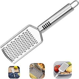 Cheese Grater, Kmeivol Stainless Steel Square Comfortable Grips Coarse Grater with Hanging Loop, Pro Grade Flat Hand Held Cheese Grater for Kitchen, Sharp Blades Medium Shred Cheese Grater