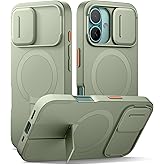 SURITCH for iPhone 16 Case with Magnetic Camera Slide Cover and Adjustable Kickstand, Compatible with MagSafe, Shockproof Bumper Case Slim Protective Cover 6.1 Inch, Green