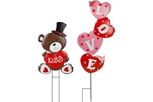 Ridota Valentines Day Decorations, 2 Pcs Valentines Yard Signs, Metal Stakes Valentines Day Outdoor Decorations, Love Bear Heart Decor for Valentines Day Outside Lawn Decorations