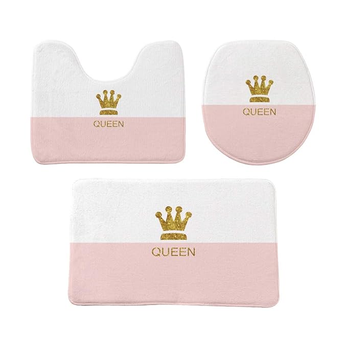 VNEIRW 3-teiliges Set, (Badvorleger + Pedestal Teppich + WC-Abdeckung), Flanell Badezimmer Vorleger Set, Einfacher Stil Krone Marmor Plüsch Badematten Set (G)