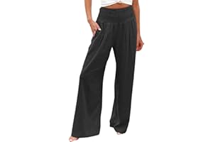 Senyentie Tummy Control Women High Waisted Lounge Pants Casual Wide Leg Boho Trouser Summer Drawstring Sweatpants with Pocket