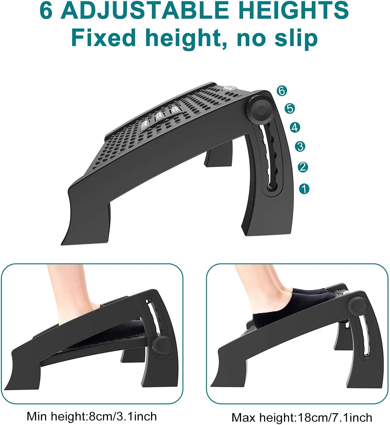 Adjustable Footrest for Under Desk, ACVCY Office Foot Rest with 6 Height Levels, Massage Texture and Roller Surface, Non Slip Base Ergonomic Under Desk Foot Rest for Improve Posture & Relief Pain : Office Products