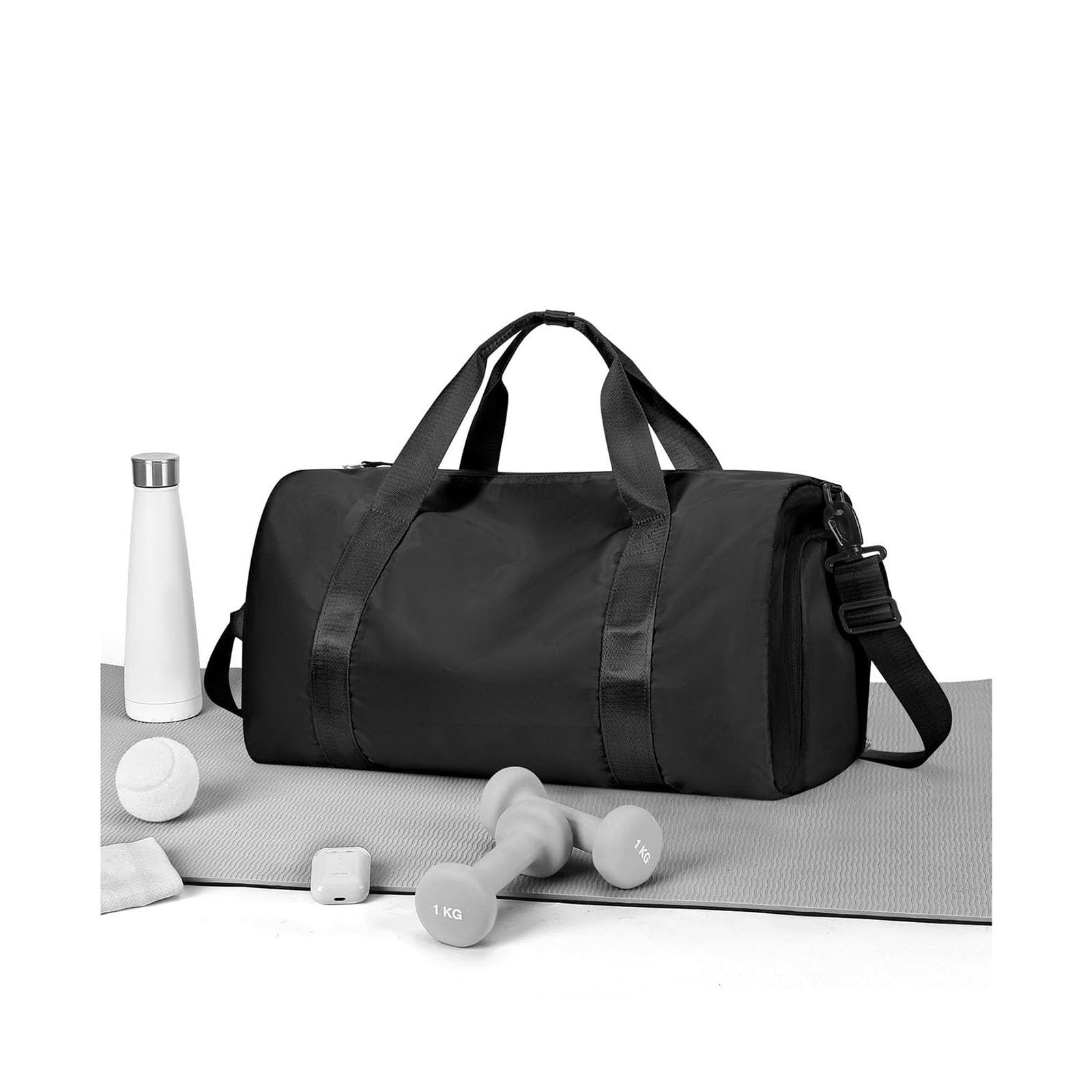 HYC00 Gym Bag Womens Small Sports Gym Bag with Shoes Compartment and Wet Pocket,Weekend Travel Duffel Bags for Women Men Overnight Carry on Bags Lightweight Hospital Holdall for Yoga Swimming, Black