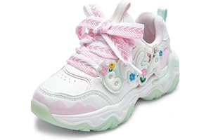 Balabala Girls Sneakers Kids Fashion Pop Shoes Breathable Sweet Cute Walking Shoes Puffy Soles Hook and Loop