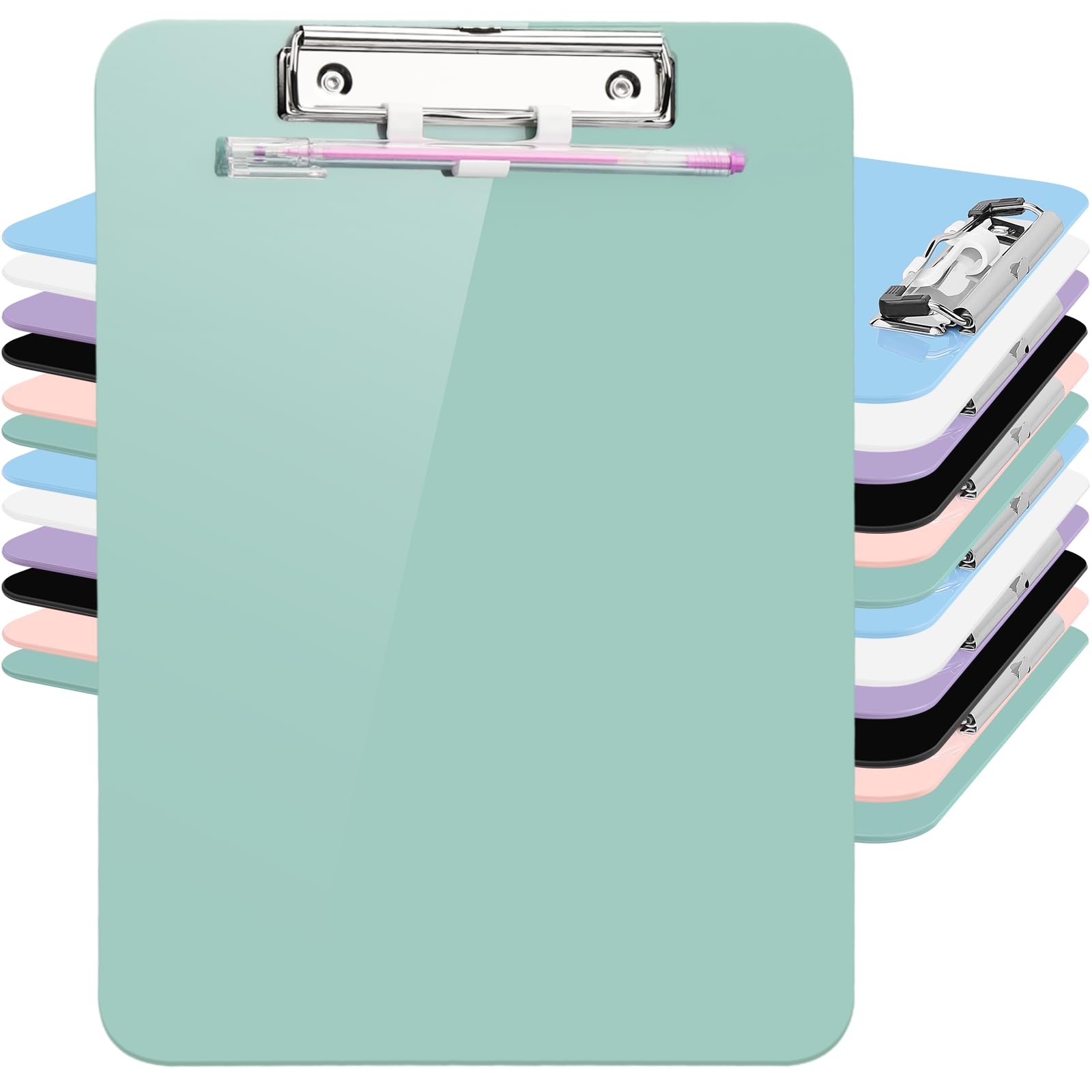Photo 1 of 1 PCS A4 Clipboards,Plastic Clipboard with Pen Holder,Clip Boards 8.5x11 with Low Profile Clip,Cute Hanging Clipboard for School Office Supplies Clipboards for Kids,Portable Clip Board-Grayish Green