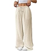 GORGLITTER Women's Linen Summer Wide Leg Travel Pants 2025 Drawstring Waist Trousers with Pockets