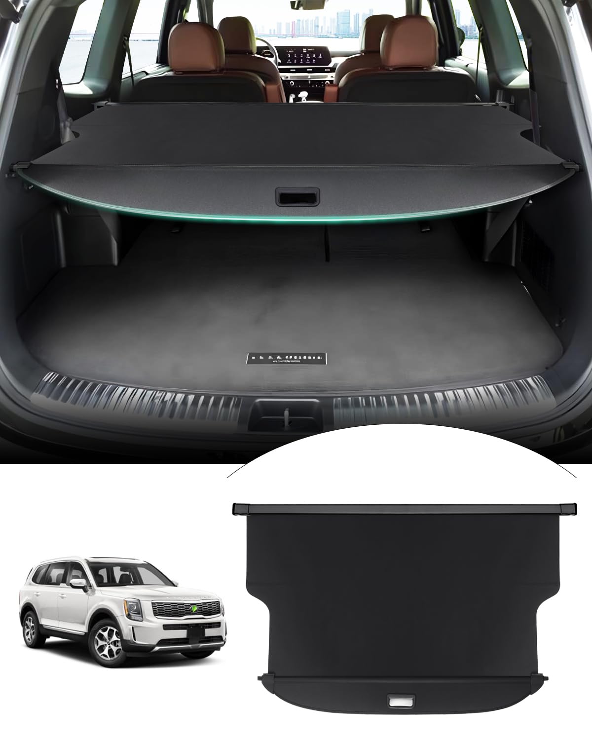 Photo 1 of Powerty Cargo Cover for 2020-2025 2026 Kia Telluride Accessories Trunk Cover Retractable Trunk Shielding Shade Cargo Luggage Cover Black