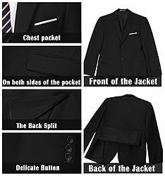 Datysum Men Suit 2 Piece Black Tuxedo Prom Blazer