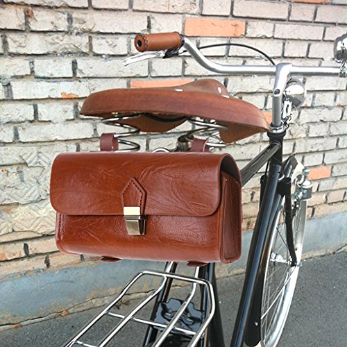 Faux Leather Vintage Cycling Handlebar Bag, 2 Strap Buckle Closure, Quick Release Clasp, Bicycle Rear Seat Brown Pouch Saddle Tail Wallet, Bike Saddlebags Purse