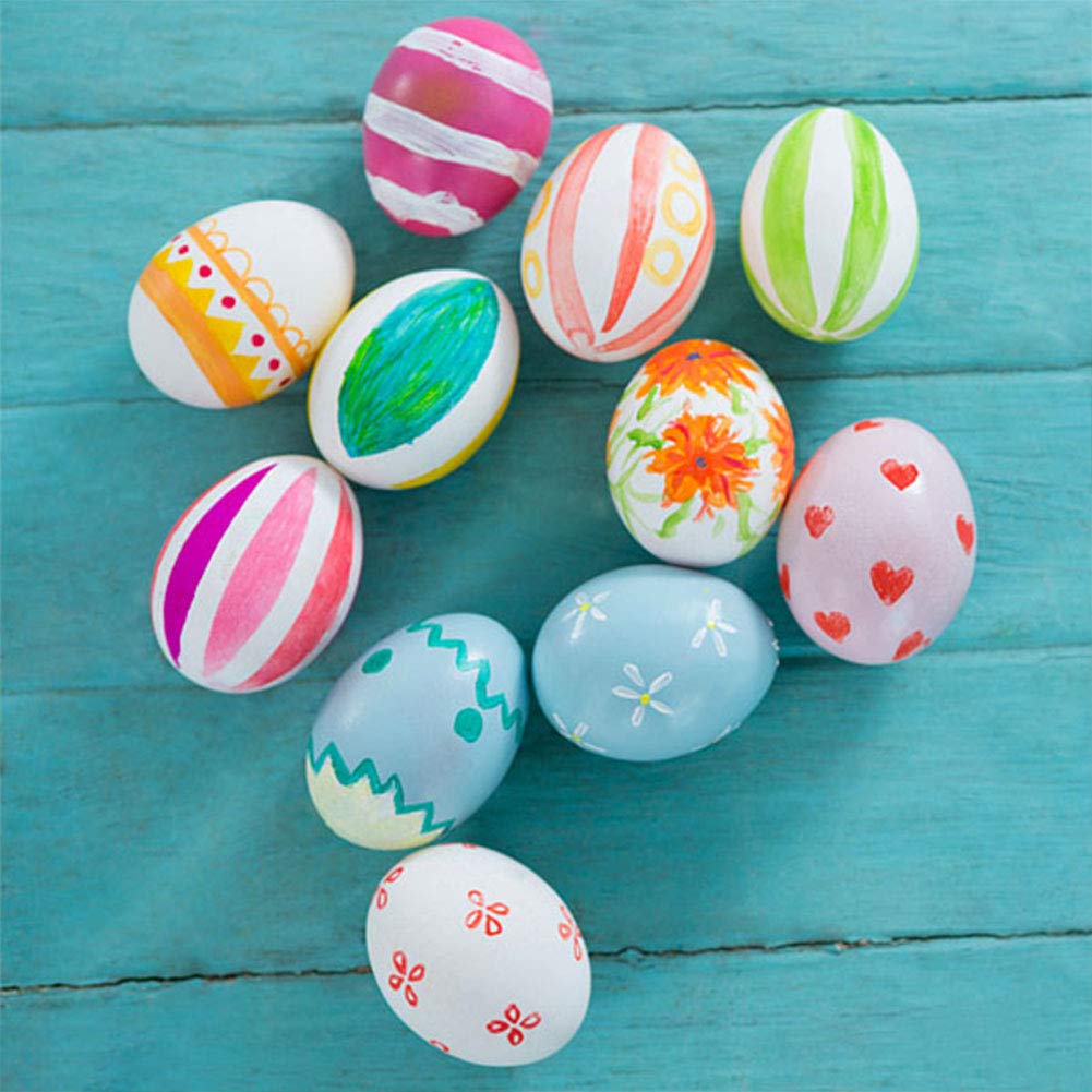 Amor Easter Eggs Wooden Fake Eggs with Painting Tools Set 12Pcs 3 Colors Children Play Kitchen Game Food Toy