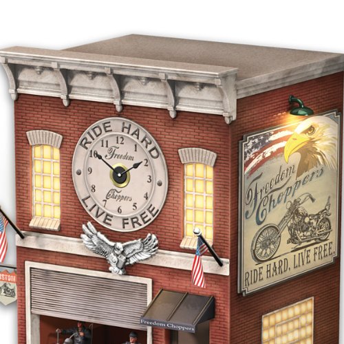 The Bradford Exchange Cuckoo Clock with Lights, Sound, Motion: Freedom Choppers Motorcycle Garage