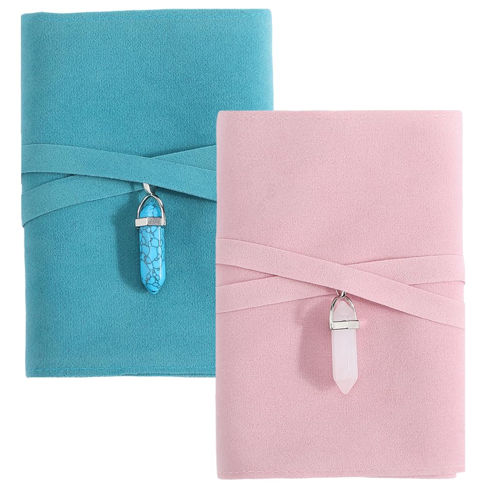 CREATCABIN 2Pcs Tarot Cards Holder Tarot Card Storage Bags with Pendants Velvet Tarot Card Pouches Tarot Desk Wrap Tarot Carrying Bag for Beginners Witchcraft Supplies Oracle Decks Pink Blue 5x1x3Inch — image 1
