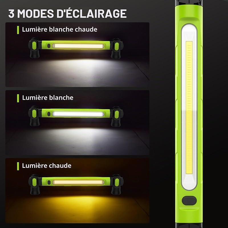 Lampe de Travail 3000LM, 6000mAh Baladeuse LED Rechargeable