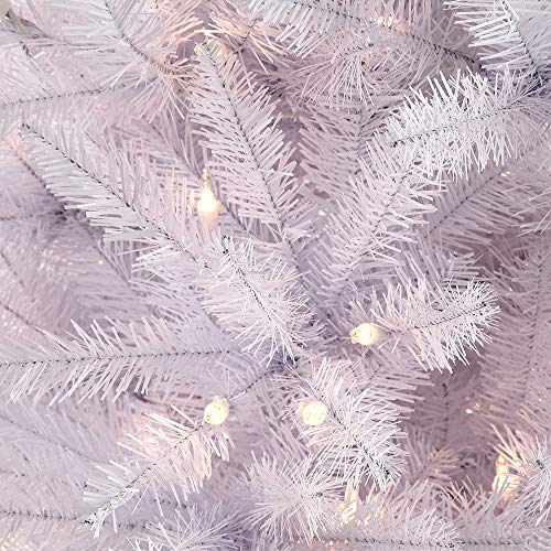 Puleo International 7.5-Foot Pre-Lit White Fraser Fir Pencil Tree, 1187 Tips, 350 UL Clear Lights, Hinged, Metal Stand Artificial Christmas
