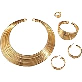 HWJQ Chunky Gold Necklace Bracelet Jewelry Set Bendable Snake Choker Necklace Layered Snake Chain Bangle Bracelet for Women Statement Jewelry
