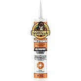 Gorilla Max Strength Construction Adhesive, Clear, 9 oz Cartridge | Waterproof Gap-Filling Formula, Paintable &amp; Sandable, Indoor and Outdoor Use, Works on Wood, Metal, Tile, Stone,&amp; More