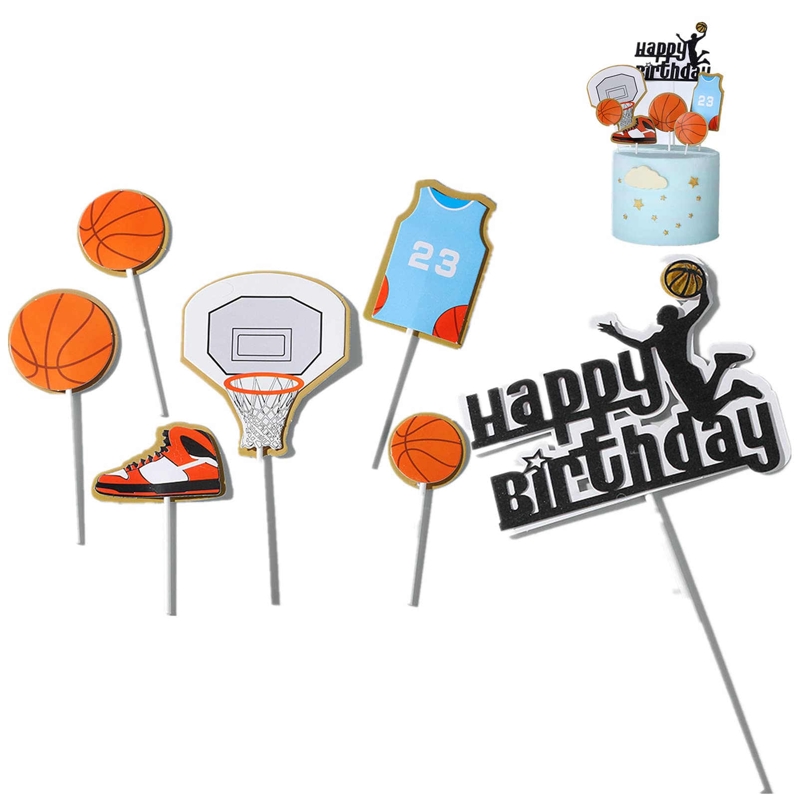 XHBTS Happy Birthday Cake Topper Birthday Cake Topper Birthday Decorations for Man Boys Happy Birthday Event Party Supplies (Basketball)