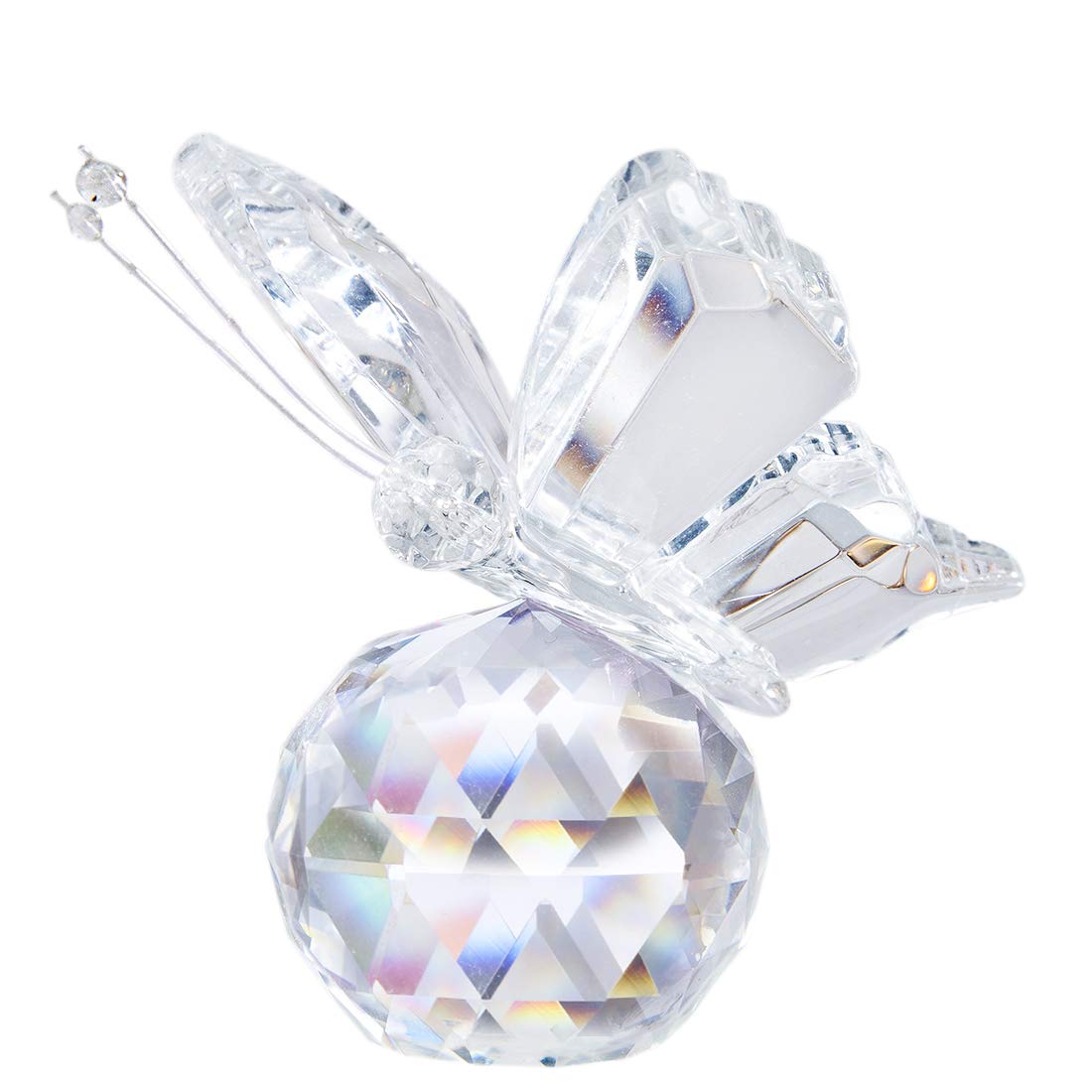 H&D Crystal Flying Butterfly with Glass Ball Base Figurine Collection Ornament Statue Animal Collectible(clear)