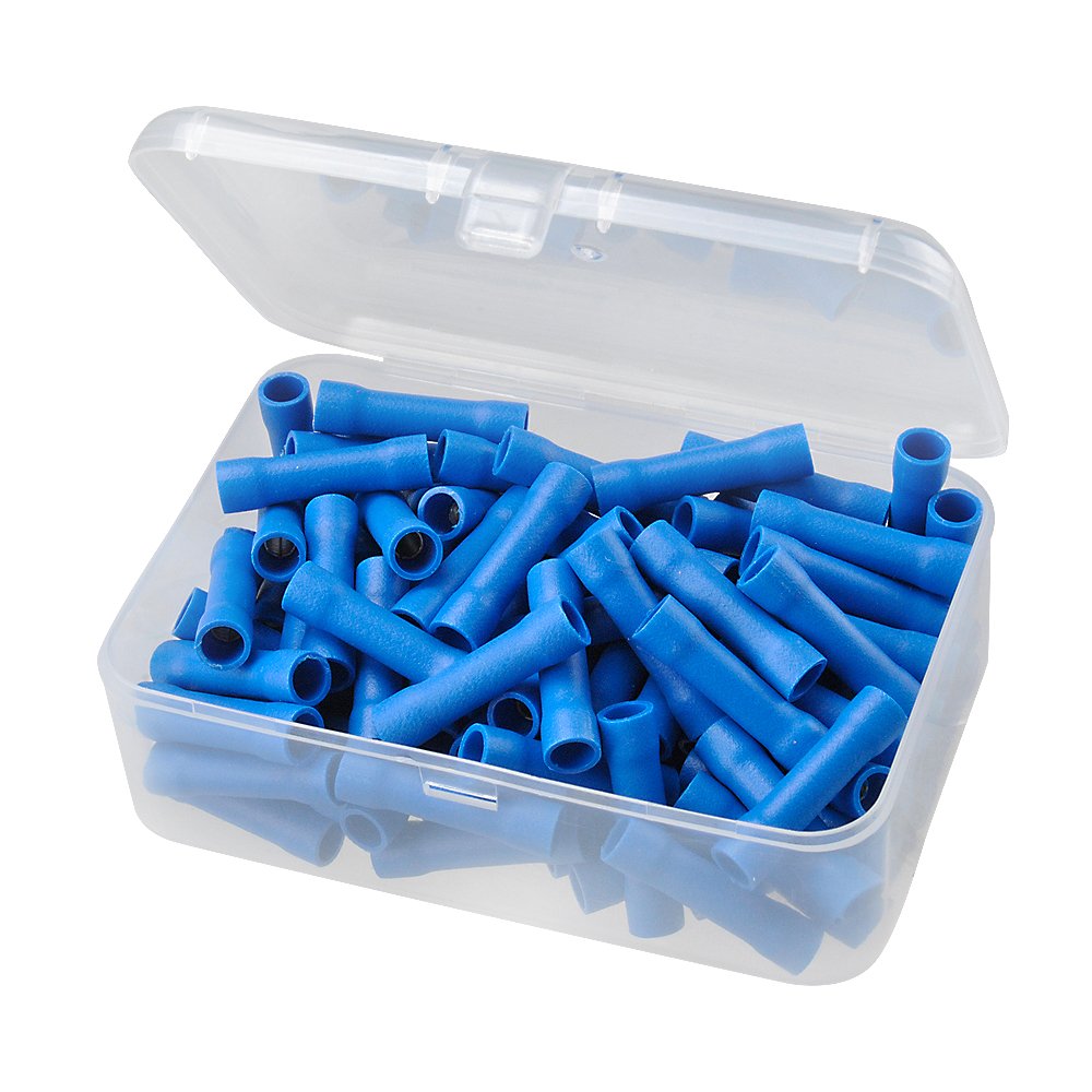 HUICAO 16-14 Gauge Butt Splice Connectors, 100 Pcs Vinyl Insulated Butt Splice Wire Crimp Connectors