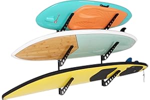 HIKULA 5 Board Surf Rack Wall Mount for Surfboard, Wakeboard, Snowboard Storage Wall Rack Adjustable Wall Hangers Boards Display