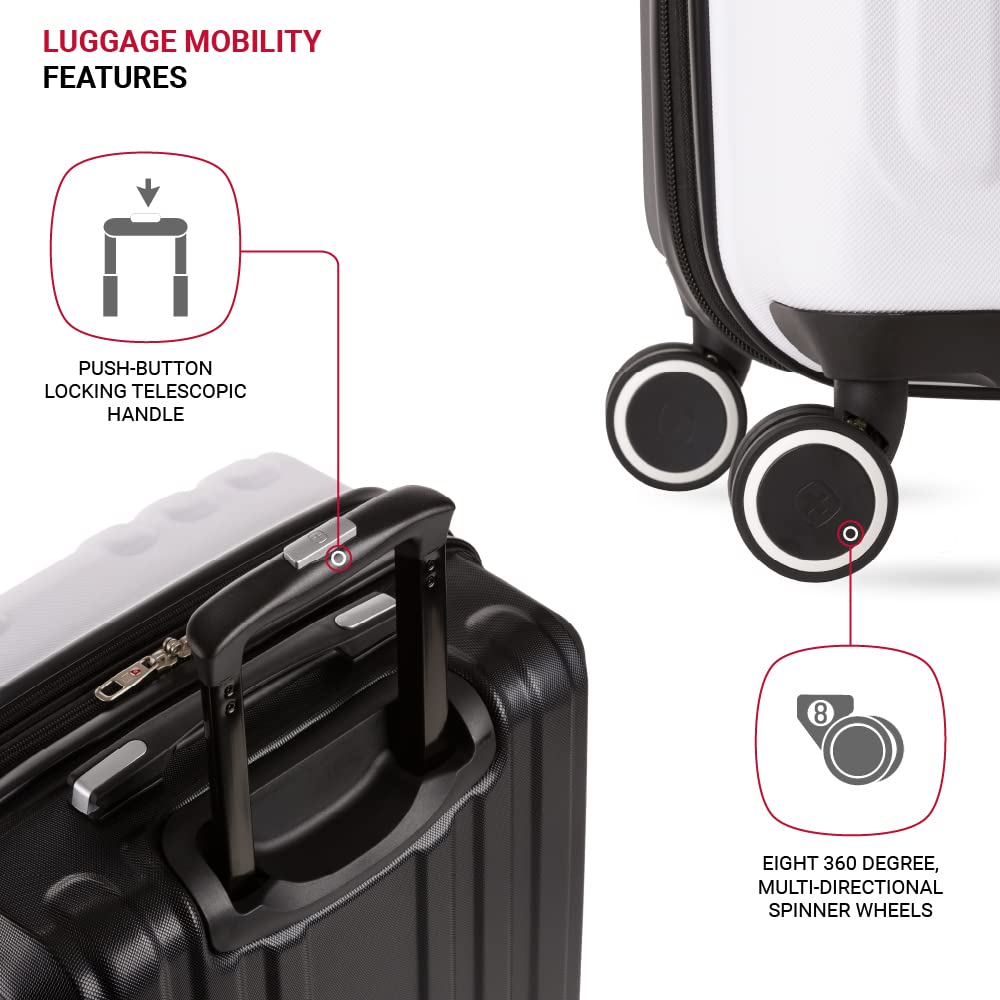 SwissGear 8028 Hardside Expandable Spinner Luggage, Black/White, Checked-Large 28-Inch