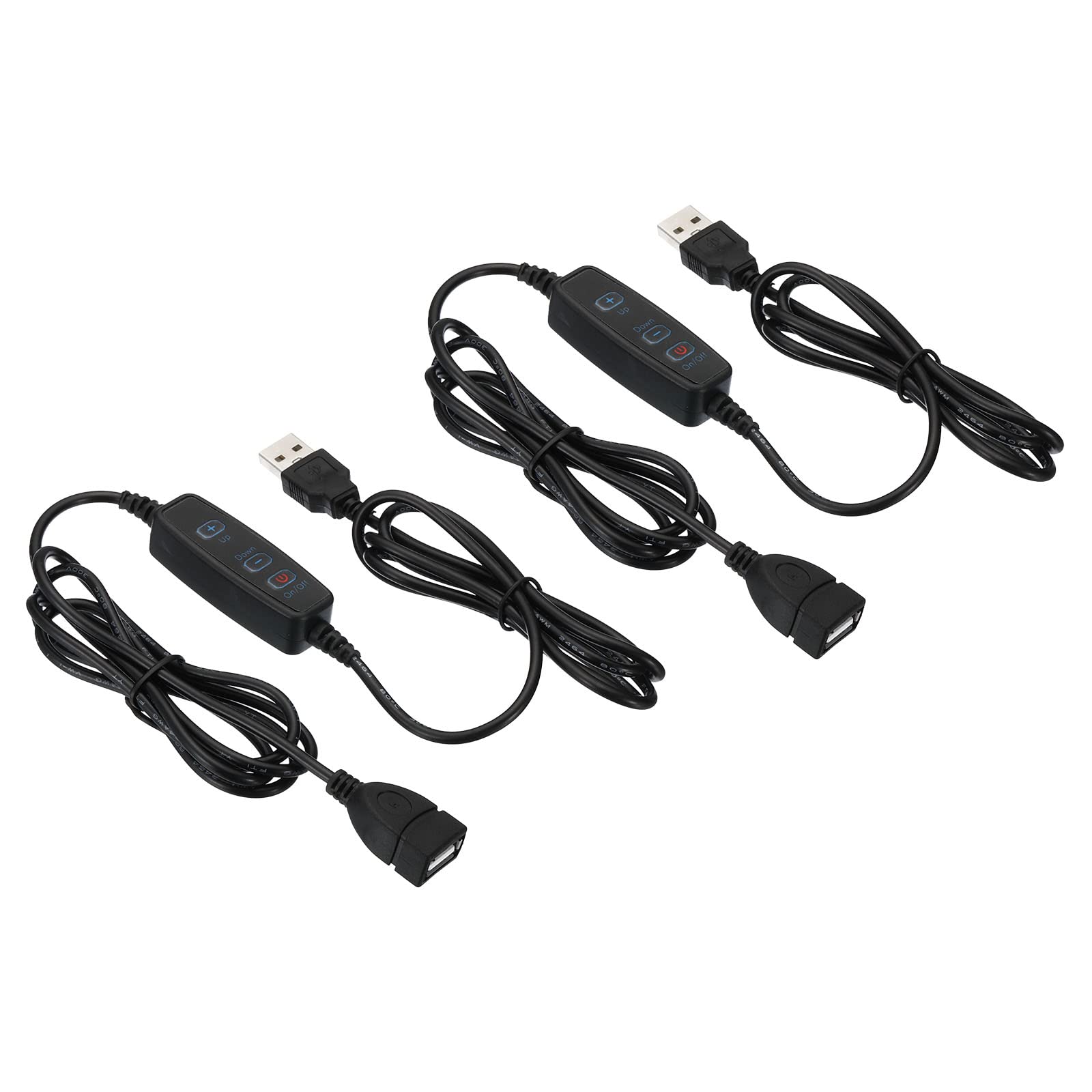 PATIKIL LED Strip Dimmer Switch, 2 Pack DC5V USB Female to Male Extension Cords 10-Speed Dimming Light Dimmer Controller with 3 Button for LED Strips Lights, Black