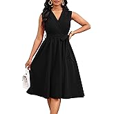 Nmoder Midi Dress for Women Cocktail Sleeveless Fit and Flare Casual Work Lapel V Neck A-Line Dresses