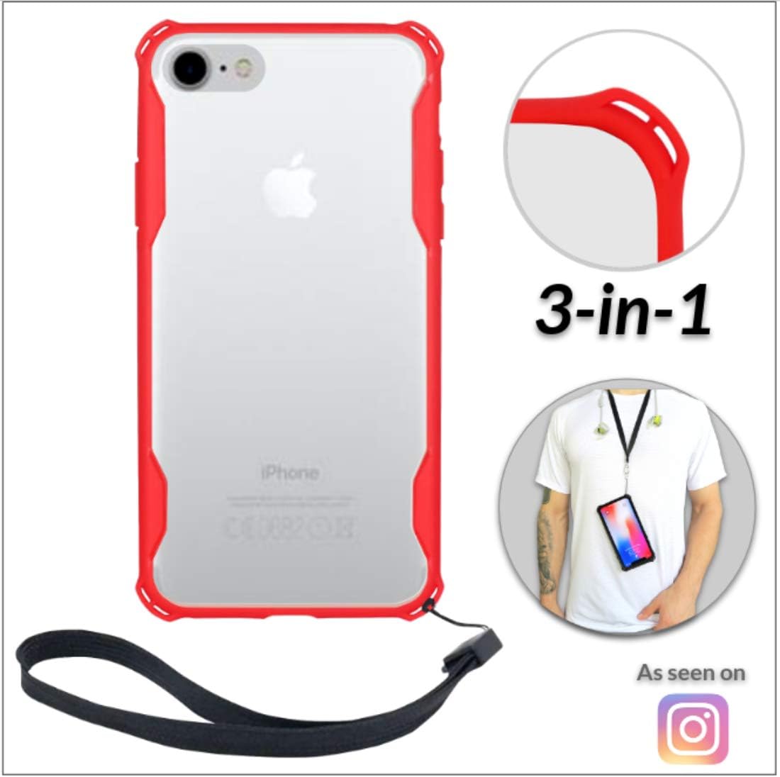 New iPhone 11 Pro Max Clear Slim Case with Wrist Strap & Lanyard | Best Rugged TPU Bumper Case | Loop Attachments for Leash, Tether etc – iPhones: Xs X Xr Xs Max X 8 7 6 6s Plus (Red)