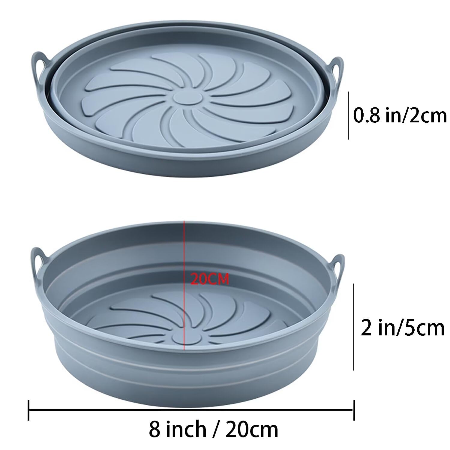 EAWON 2 Pack AirFryer Silicone Liners with Reusable AirFryer Liner Pot Bake Tray 8'' Silicone Airfryer Liner Basket Bowl Mat Non-Stick 3-7 QT Oven Microwave Accessories