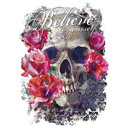 Colour iron-on transfers, 23.5x34 cm, filigree without background, iron pictures quickly and easily, DIY textile design (Skull 'n' Roses)