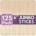 Mibly [125 Count] 6 Inch Jumbo Multipurpose wooden Popsicle sticks, Wood Craft Supplies, Lollipop Lolly Sticks, Wooden Tongue
