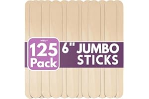 Mibly [125 Count] 6 Inch Jumbo Multipurpose wooden Popsicle sticks, Wood Craft Supplies, Lollipop Lolly Sticks, Wooden Tongue